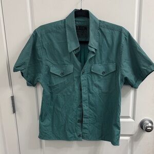 DIXXON Green and White Striped Casual Button Down Shirt